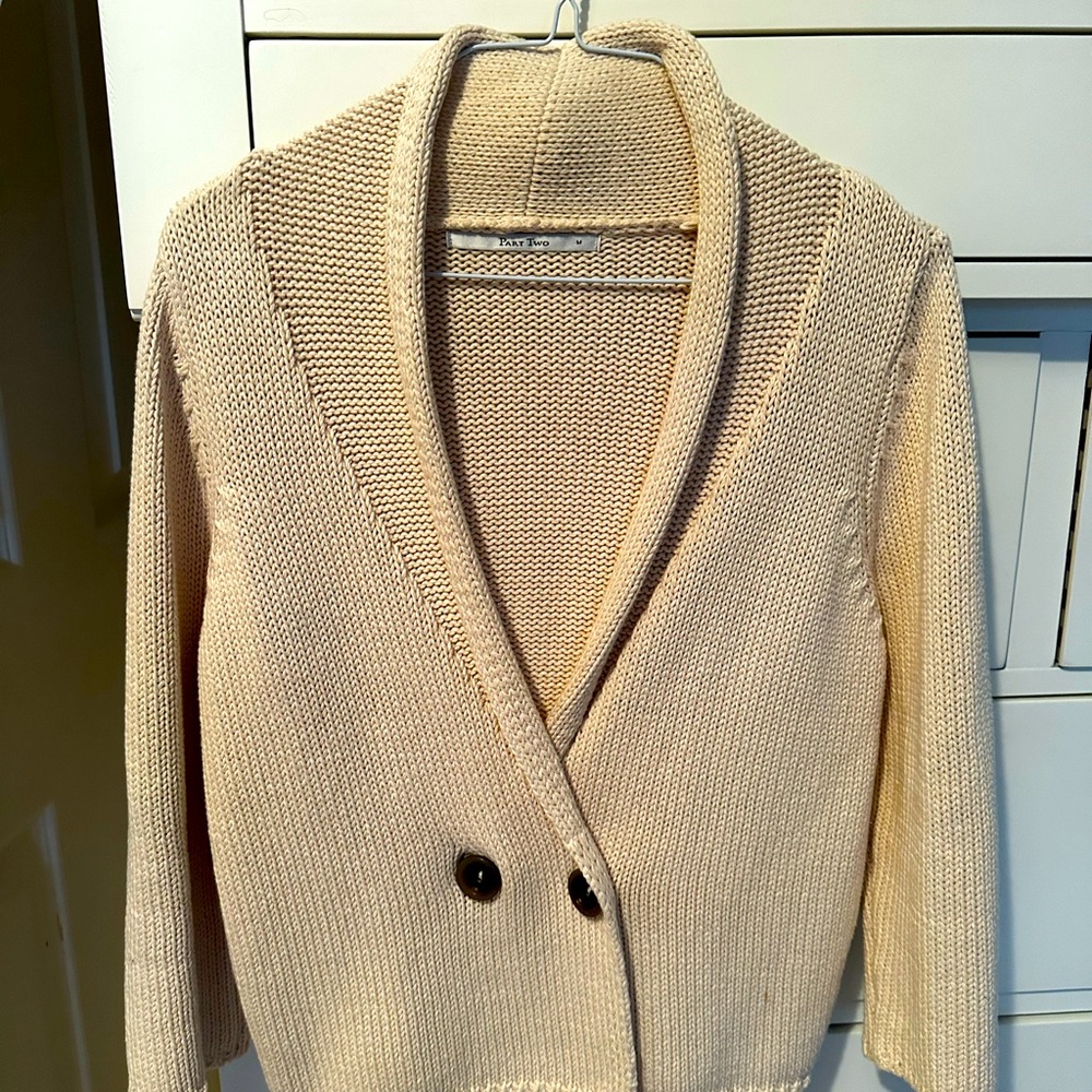 Part Two Cream Cotton Knit Cardigan in Medium
